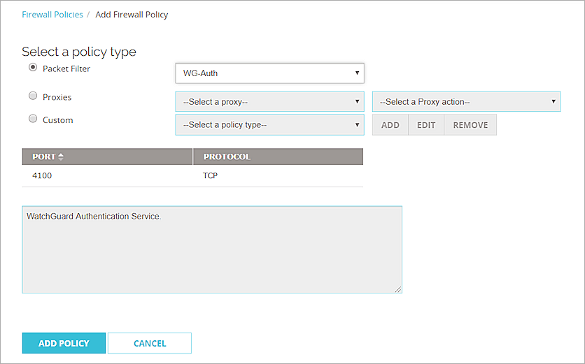 Screenshot of the settings on the Add Firewall Policy page.